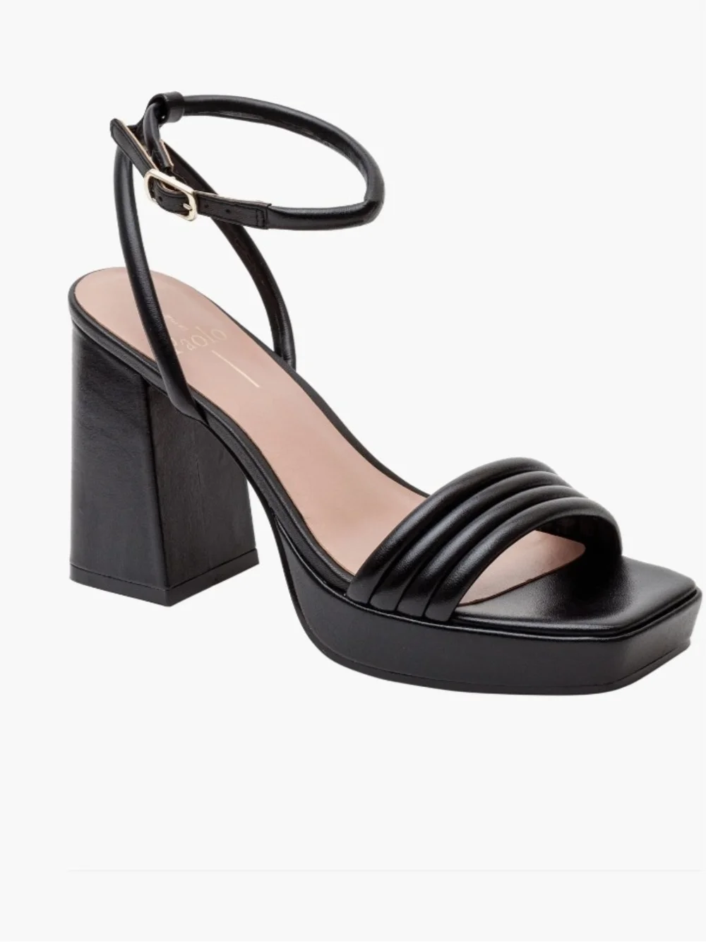 Paolo Black Platform Block Heel Ankle-Strap Sandal